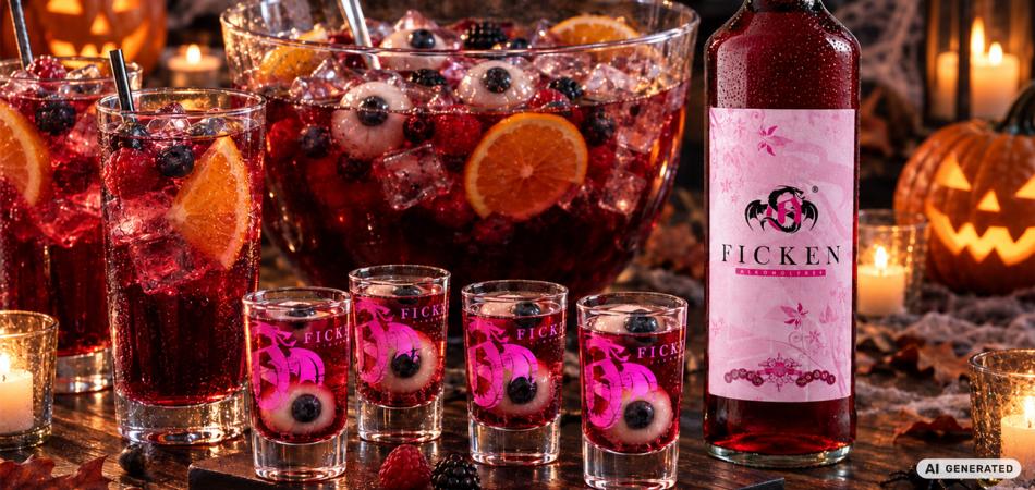 FICKEN Alkoholfrei mit roten Halloween-Shots und einer Bowle mit Litschi-Augen
